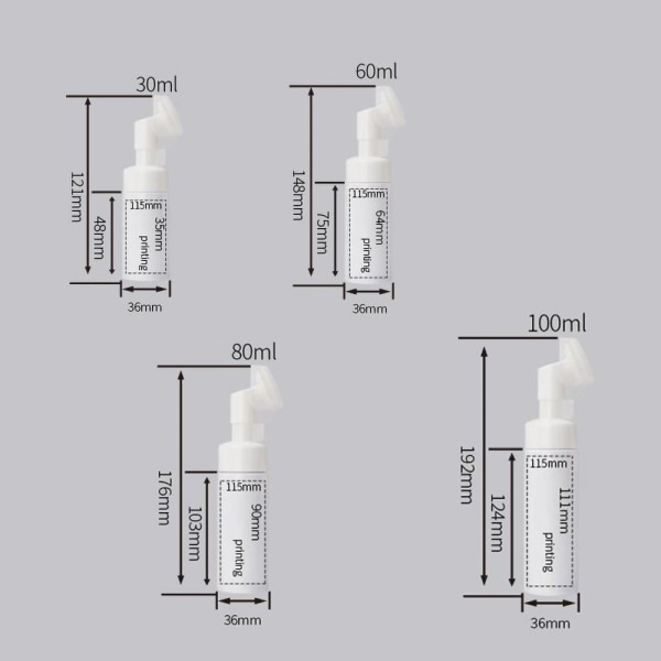 30ml/60ml/80ml PET Plastic Foamer Bottle With Foaming Pump Silicone Brush Head dispenser for cleansing mousse packaging