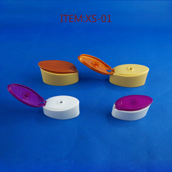 two colors flip-top plastic cap with snap closure to shampoo bottle